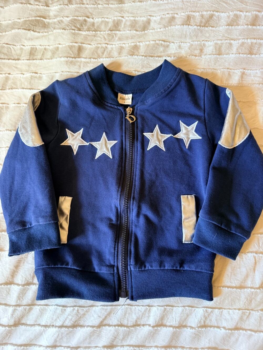 Bibicola Girls Size 8 Navy Silver Star Zip Up Jacket Y2K Varsity Bomber